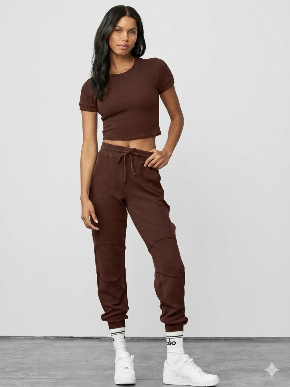 Alo Yoga Cherry Cola Micro Waffle Fireside Sweatpant Jogger Athleisure Sporty